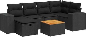 vidaXL Set De Sof&aacute;s De Jard&iacute;n 7 Pzas Con Cojines Rat&aacute;n Sint&eacute;tico Negro Vidaxl