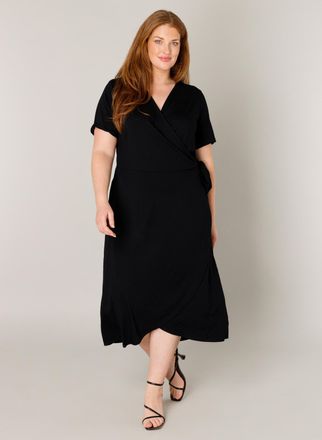 Base Level Curvy Wickelkleid BASE LEVEL CURVY Abbie, Damen, Gr. 54 (56), N-Gr, schwarz, Jersey, Obermaterial: 94% Viskose, 6% Elasthan, unifarben, figurumspielend ca. 