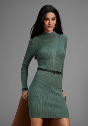 Bruno Banani Strickkleid BRUNO BANANI, Damen, Gr. 44, N-Gr, graugr&uuml;n, Strick, Obermaterial: 70% Viskose, 30% Polyamid, Mesh, unifarben, sehr figurbetont mini, Klei