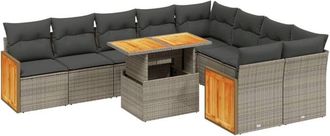 vidaXL Set De Sof&aacute;s De Jard&iacute;n 10 Pzas Con Cojines Rat&aacute;n Sint&eacute;tico Gris Vidaxl