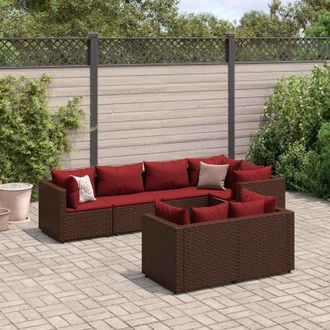 vidaXL Set Muebles De Jard&iacute;n 7 Piezas Y Cojines Rat&aacute;n Sint&eacute;tico Marr&oacute;n Vidaxl