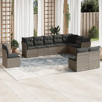 vidaXL Set De Sof&aacute;s De Jard&iacute;n 10 Pzas Con Cojines Rat&aacute;n Sint&eacute;tico Gris Vidaxl
