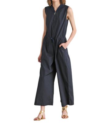 European Culture Sleeveless Zip Up Jumpsuit In Navy