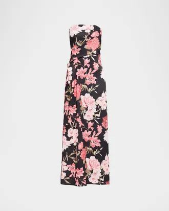 Aidan Mattox Strapless Floral Crepe Back Satin Gown