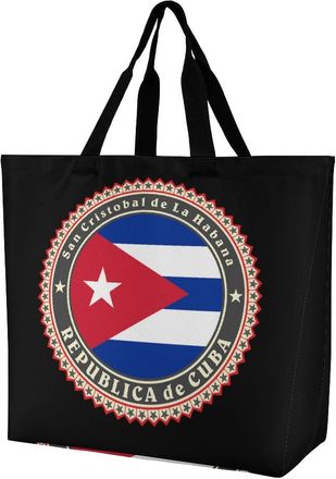 Generic Logo of Cuba Flag Large Reusable Shopping Bag Lightweight Foldable Tote Bags Washable Shoulder Handbag