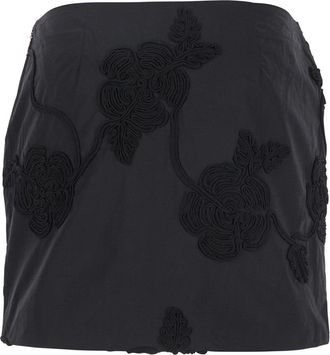 Rotate Womens Black Mini Skirt With 3d Floral Details Cotton