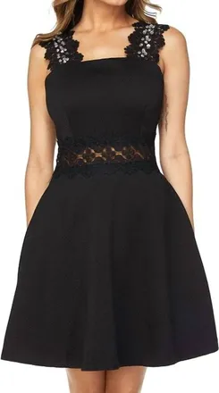 Tori Richard Flirty Short Lace Sleeves Dress In Black