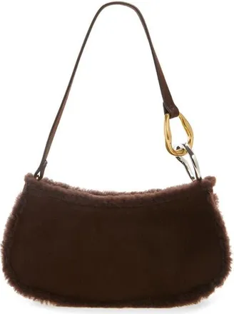 Staud Ollie Suede Shoulder Bag with Faux Shearling Trim in Espresso at Nordstrom