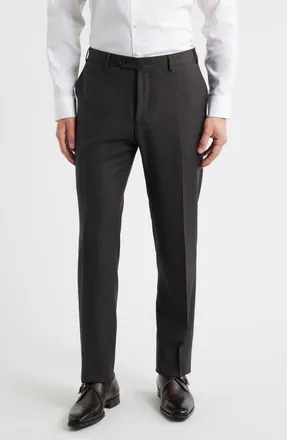 Canali Siena Regular Fit Super 130s Wool Solid Dress Pants in Black at Nordstrom, Size 40 Us