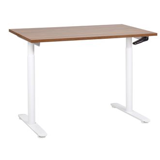 Beliani Escritorio De Altura Regulable Manualmente Oficina Moderna Patas Redondas 120 X 72 Cm Tablero Madera Oscura Estructura De Acero Blanco Destinas
