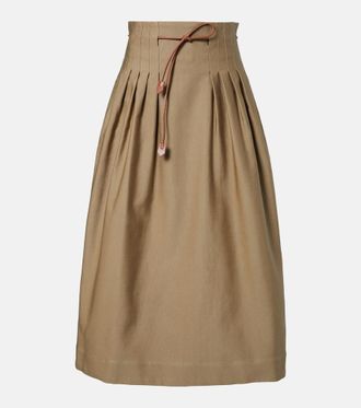 Max Mara Tempio belted cotton twill midi skirt