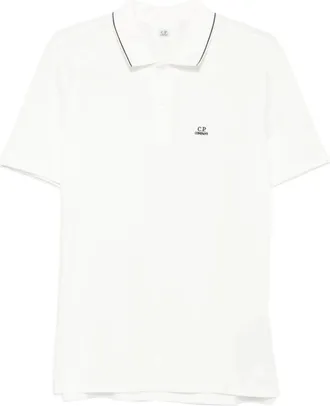 C.P. Company C.p. Company, Tops, Heren, Wit, L, Katoen, Stretch Piquet Korte Mouw Logo Polo