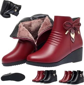 Generic Womens Orthopedic Wedge Heel Ankle Booties - Waterproof Fur Lined Winter Boots with Side Zipper & Rhinestones Snow Boots(Red-b,8.5)