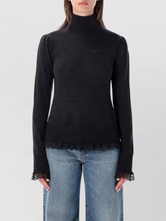 Ganni merino wool lace-detail turtleneck sweatshirt