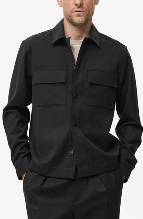 Mango Flannel Pocket Overshirt in Black at Nordstrom, Size Small