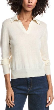 Forté Cashmere Wool & Cashmere-Blend Crystal Polo Sweater
