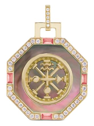 Sorellina 18K yellow gold Ruota Wheel diamond pendant - women - 18kt Yellow Gold/Diamond/Mother of Pearl/Pink Sapphire - One Size