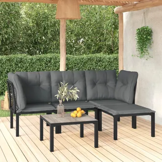 vidaXL Juego De Muebles De Jard&iacute;n 5 Pzas Rat&aacute;n Sint&eacute;tico Negro Y Gris Vidaxl