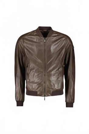 Moorer Mens Leather Bomber Jacket In Fango