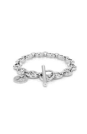 Sheryl Lowe Cross Charm on Puffy Heart Mariner Link in Sterling Silver at Nordstrom, Size 7.5