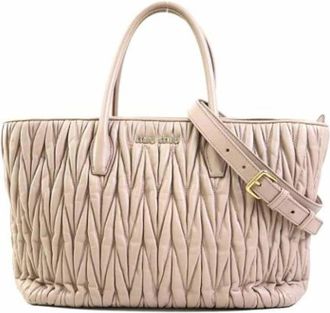 Miu Miu Tweedehands leren schoudertassen - Dames - Vintage Handtas - Beige - ONE Size - Leer - Vintage