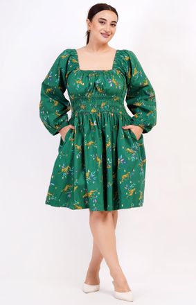 Leota Genevieve Square Neck Mini Dress Lucky Cheetah Verdant Green