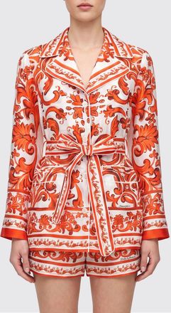 Dolce & Gabbana Camicia stile pigiama in seta con stampa Maioliche