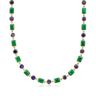 Ross-Simons Emerald and Sapphire Necklace in 18kt Gold Over Sterling