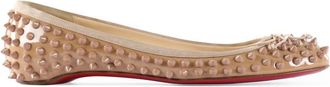 Christian Louboutin Pre-owned Womens Beige Patent Leather Spikes Sonietta Ballet Flats - Size 38.5 EU/IT