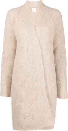 Eleventy Lange Cardigan - Dames - Lange truien - Beige - XS - Leer - Truien & Vesten