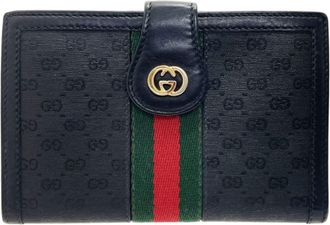 Gucci Black Green Red Color Pvc Leather Middle Wallet (Bi-Fold) (Pre-Owned)