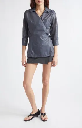 Paloma Wool Ricer Organic Cotton Blend Wrap Shirt in 135 - Navy at Nordstrom, Size X-Small