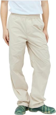 Burberry Broek van katoenmix met elastische tailleband - Heren - Wijde Broeken - Beige - XL - Katoen - Broeken
