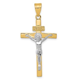 Diamond2Deal 14k Two-tone Gold INRI Crucifix Pendant