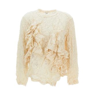 Comme Des Gar&ccedil;ons Round-neck Knitwear, female, Beige, M, Lace Top with Ruffles