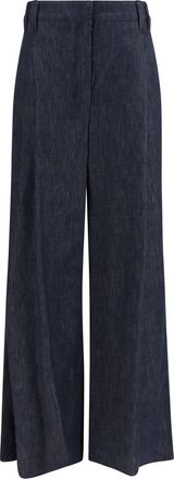 Brunello Cucinelli Womens Wide Leg Denim Effect Twill Trousers Blue Cotton Jean