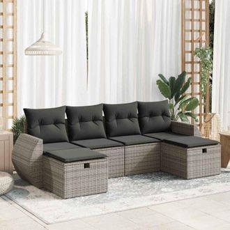 vidaXL Vidaxl - Set De Muebles De Jard&iacute;n 6 Pzas Y Cojines Rat&aacute;n Sint&eacute;tico Gris