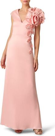 Aidan Mattox Stretch Mikado 3D Flower Gown in Pink Cloud at Nordstrom, Size 14