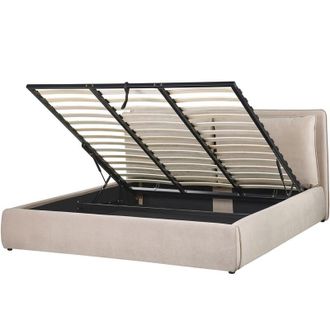 Beliani Modern Velvet Fabric eu Super King Size Bed Frame 6ft Storage Upholstered Beige Bajonna
