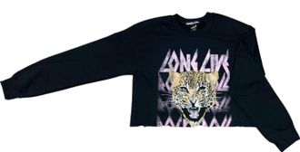 Prince Peter Womens Long Live Rock Cropped Pullover Sweatshirt In Black