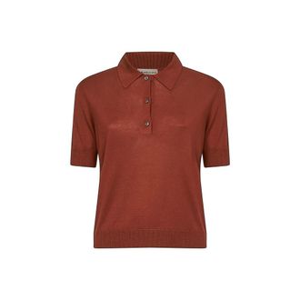 Blanca Vita Polo Shirts, female, Brown, Size: 2XS Pointelle Knit Polo Shirt