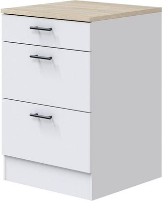 Dmora Mobile 3 cassetti Sirea, Cassettiera da cucina, Modulo contenitore con cassetti, Base con cassetti estraibili, 60x60 h90 cm, Bianco e Rovere - Dmora