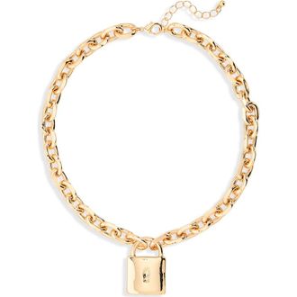 Nordstrom Rack Chunky Chain Lock Pendant Necklace in Gold at Nordstrom Rack