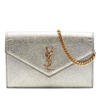 Saint Laurent Pre-owned Clutches, female, Gray, Size: ONE SIZE Pre-owned Wallet on Chain
