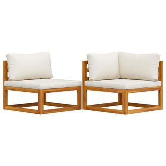 vidaXL Juego De Sof&aacute; 2 Pzas Con Cojines Blanco Crema Madera De Acacia Vidaxl
