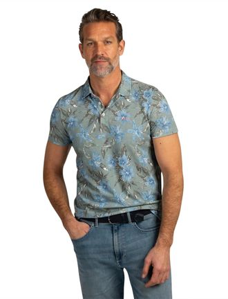 N-Z-A- NEW ZEALAND AUCKLAND Geprint poloshirt NZA blauw bloemen