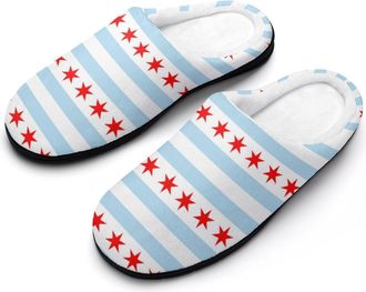Generic Flag of Chicago Funny Mens Cotton Slippers Shoes Novelty Soft Non-Slip Sole Home Shoe
