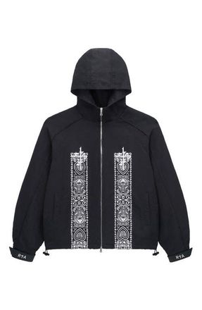 Rta Zayden Paisley Print Hooded Jacket in Black Paisley at Nordstrom, Size Xxx-Large