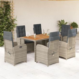 vidaXL Set Comedor Jard&iacute;n 7 Pzas Y Cojines Rat&aacute;n Sint&eacute;tico Gris Vidaxl