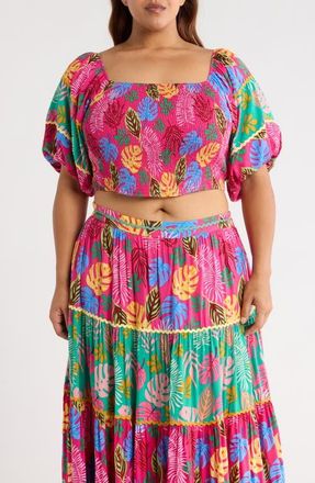 Sugarlips Smocked Puff Sleeve Crop Top in Fuchsia Pink at Nordstrom, Size 2 X